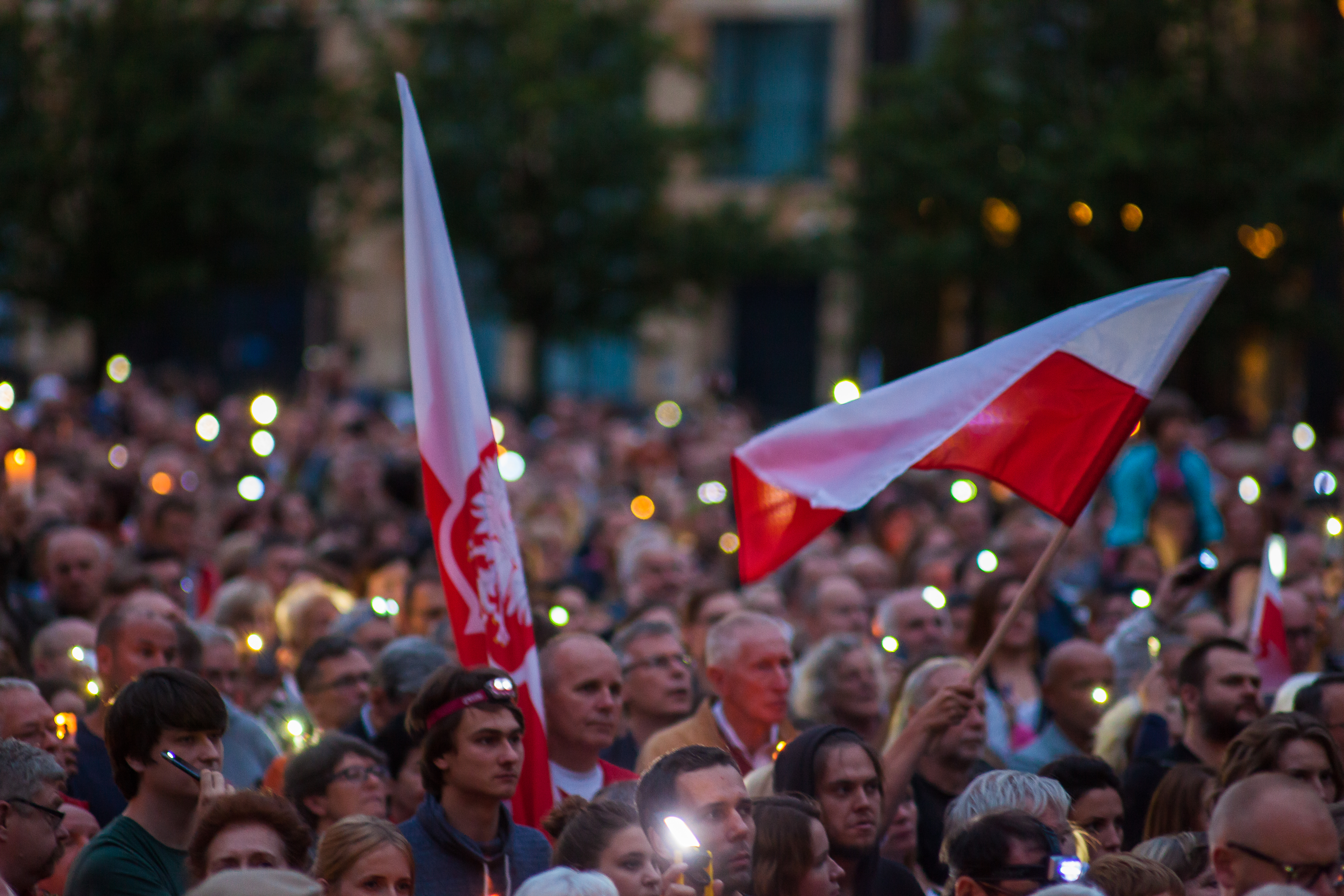 Polish flag waving in protest