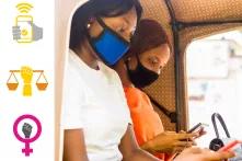 Two African women look at their phones