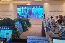 man speaking on screen at third transitional committee meeting