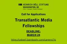 green background with text about the 2025 Transatlantic Media Fellows Call for Applications