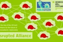 red hats in networked clouds against a green background