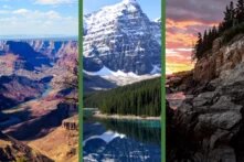 three national parks in the US and canada with the text "#BeatPlasticPollution" across the top