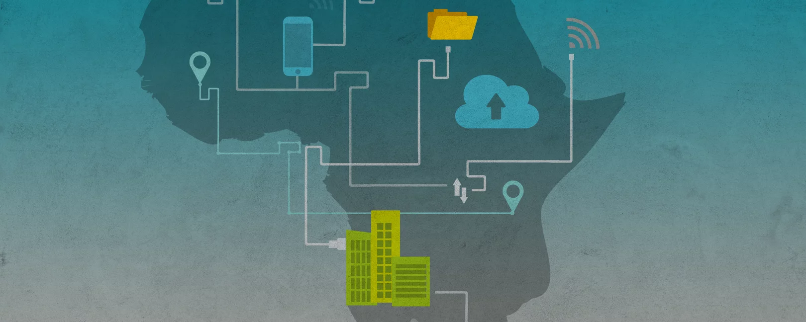 Map of Africa with digital infrastructure overlaid