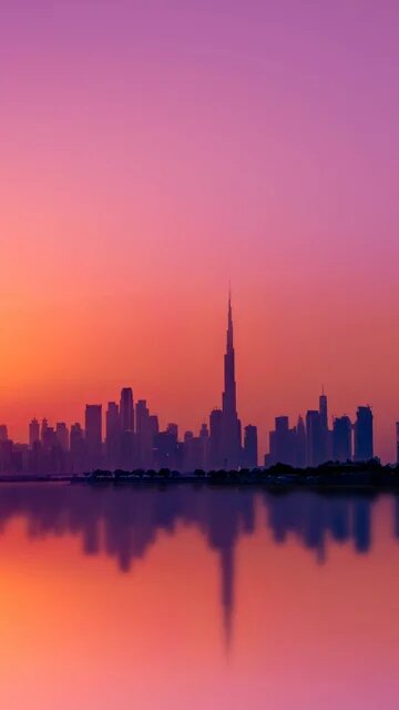 skyline of Dubai during sunset