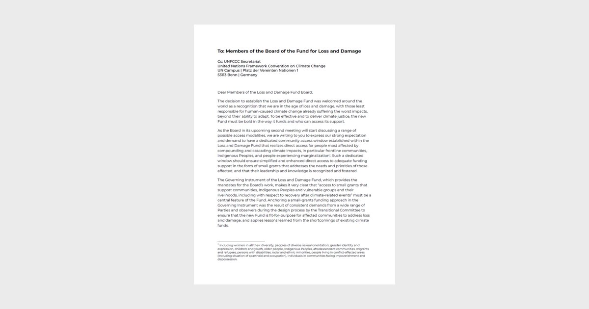 Open Letter to Members of the Board of the Fund for Loss and Damage ...