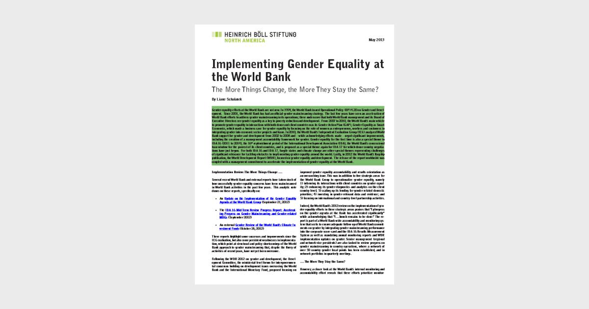 Implementing Gender Equality at the World Bank | Heinrich Böll Stiftung ...