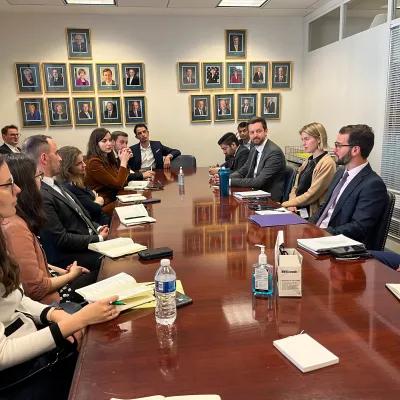 The participants of the Study Tour are meeting with staffers from U.S. senators.