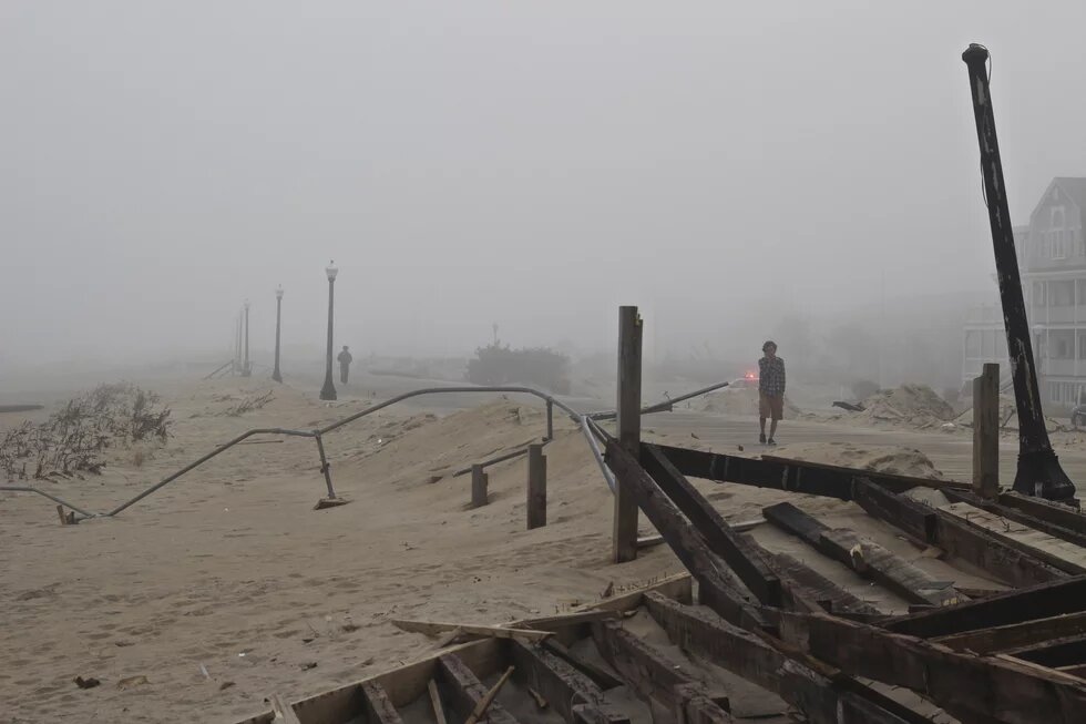 Broken beach front amenities in New Jersey after Hurricane Sandy