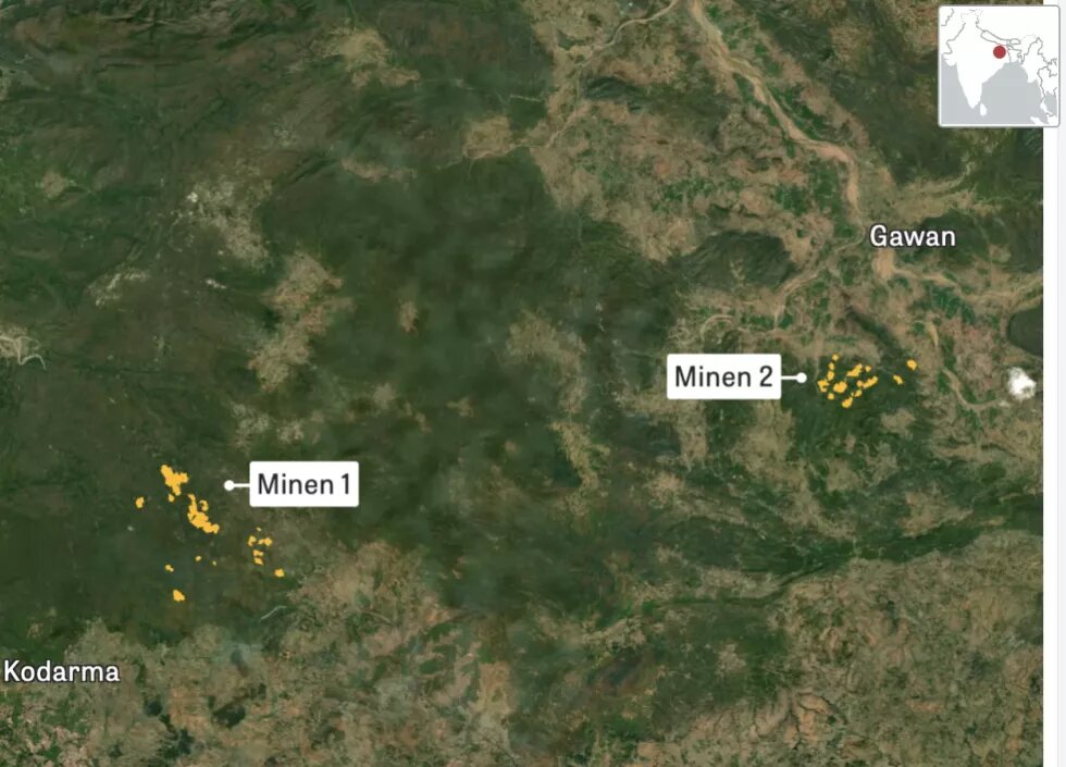 Map of mica mines in Jharkhand, India