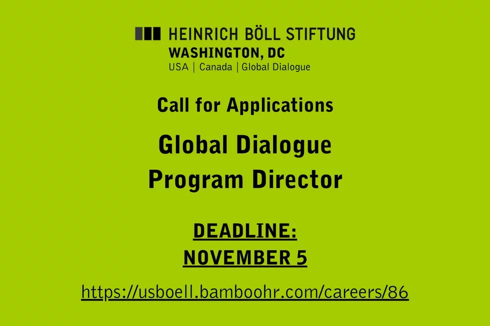 black text on a green background with information about the call for applications