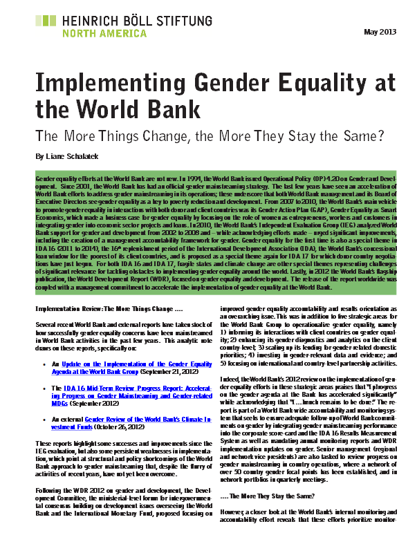 Implementing Gender Equality At The World Bank | Heinrich Böll Stiftung ...