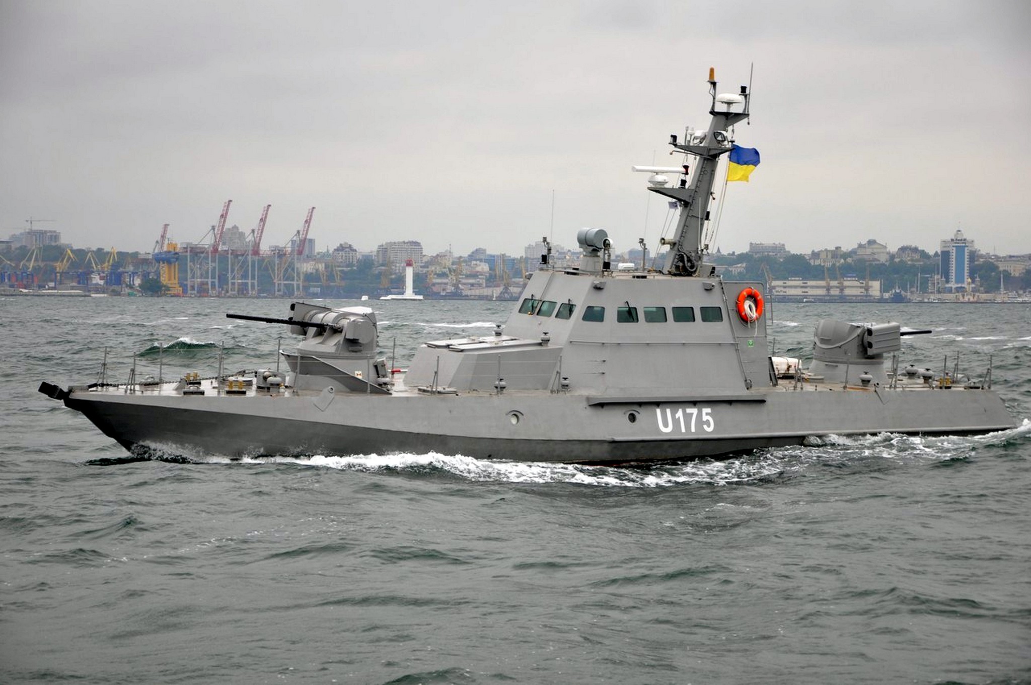 Two newly built small artillery boats of the Ukrainian Navy undergo trials.